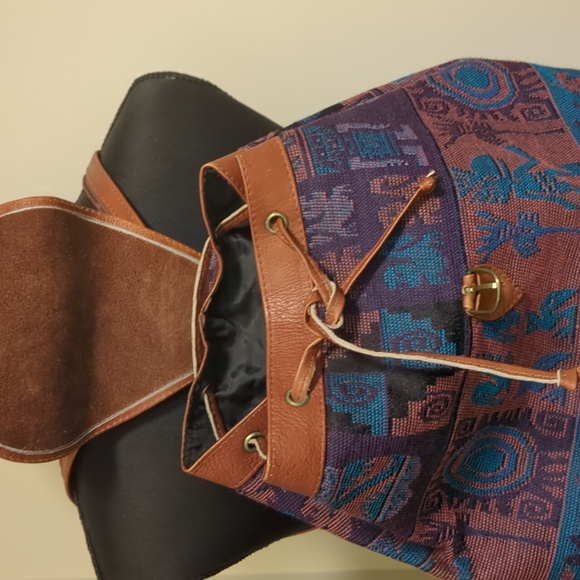 Vintage Unisex Peruvian Drawstring Two Pockets Backpack - Picture 6 of 11